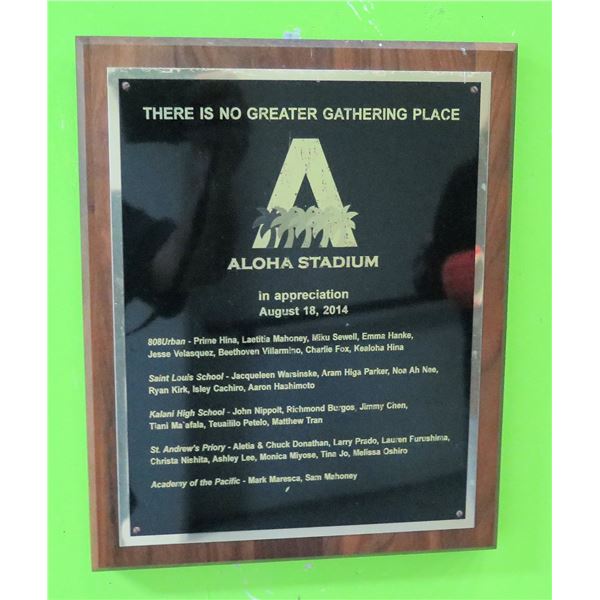 There is no Greater Gathering Place Aloha Stadium Appreciation 2014 Plaque 10"x13"
