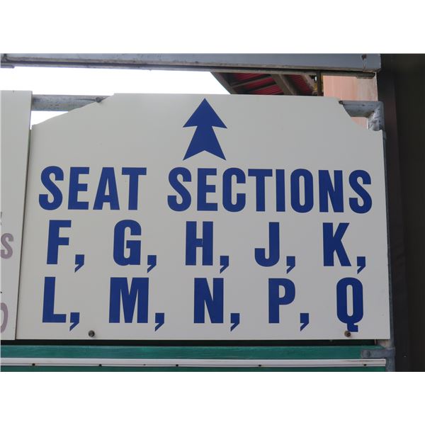 Seat Sections F, G, H, J, K, L, M, N, P, Q w/ Arrow Sign 35"x24" (Corner damage)