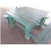 Image 5 : Wooden Green Picnic Table w/ 3 Attached Benches 84"x66"x30"H