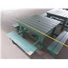 Image 7 : Wooden Green Picnic Table w/ 3 Attached Benches 84"x66"x30"H