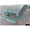 Image 1 : Wooden Green Picnic Table w/ 3 Attached Benches 84"x66"x30"H