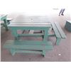 Image 4 : Wooden Green Picnic Table w/ 3 Attached Benches 84"x66"x30"H