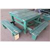 Image 1 : Wooden Green Picnic Table w/ 3 Attached Benches 84"x66"x30"H