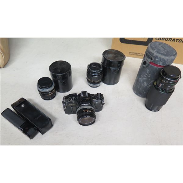 Canon AE-1 35mm Film Camera w/ Power Winder & 3 Lens