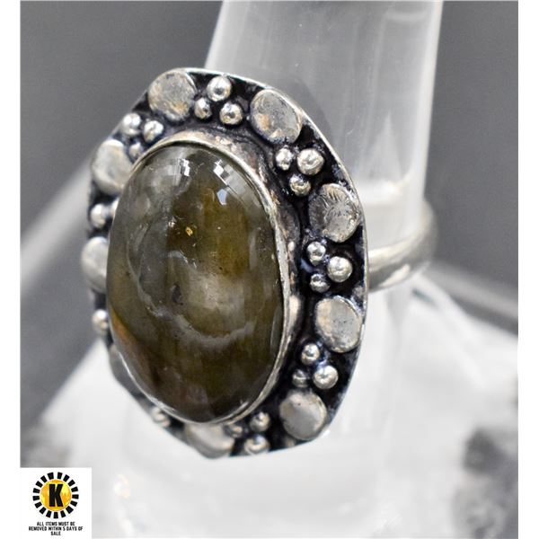 #397-NATURAL FIRE LABRADORITE RING SIZE 8.5