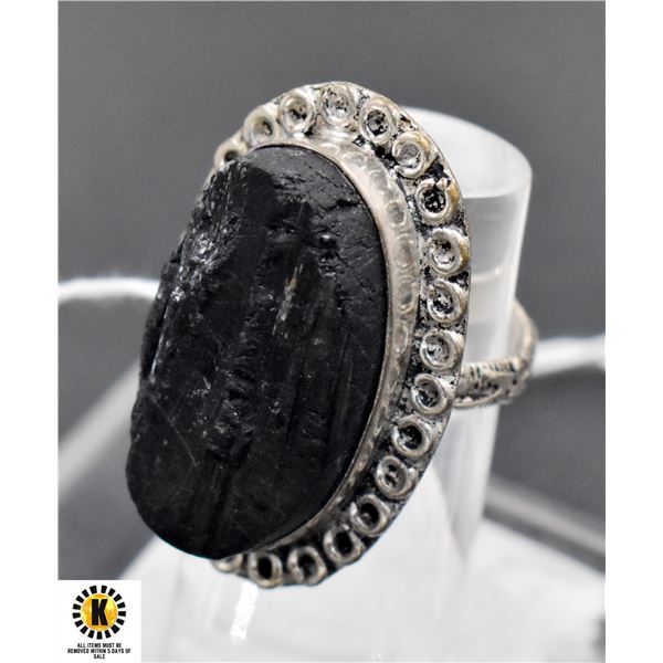 #393-NATURAL TOURMALINE (RAW) RING SIZE 7