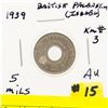 Image 1 : BRITISH PALESTINE 1939 5 MILS AU