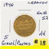 Image 1 : LEBANON 1940 5 GIRUSH/PIASTRES AU