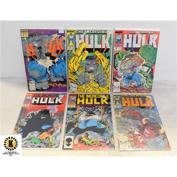 MARVEL INCREDIBLE HULK #333-345 COMIC LOT, 6 BOOKS