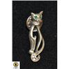 Image 1 : PEWTER CAT BROOCH WITH GREEN CRYSTAL