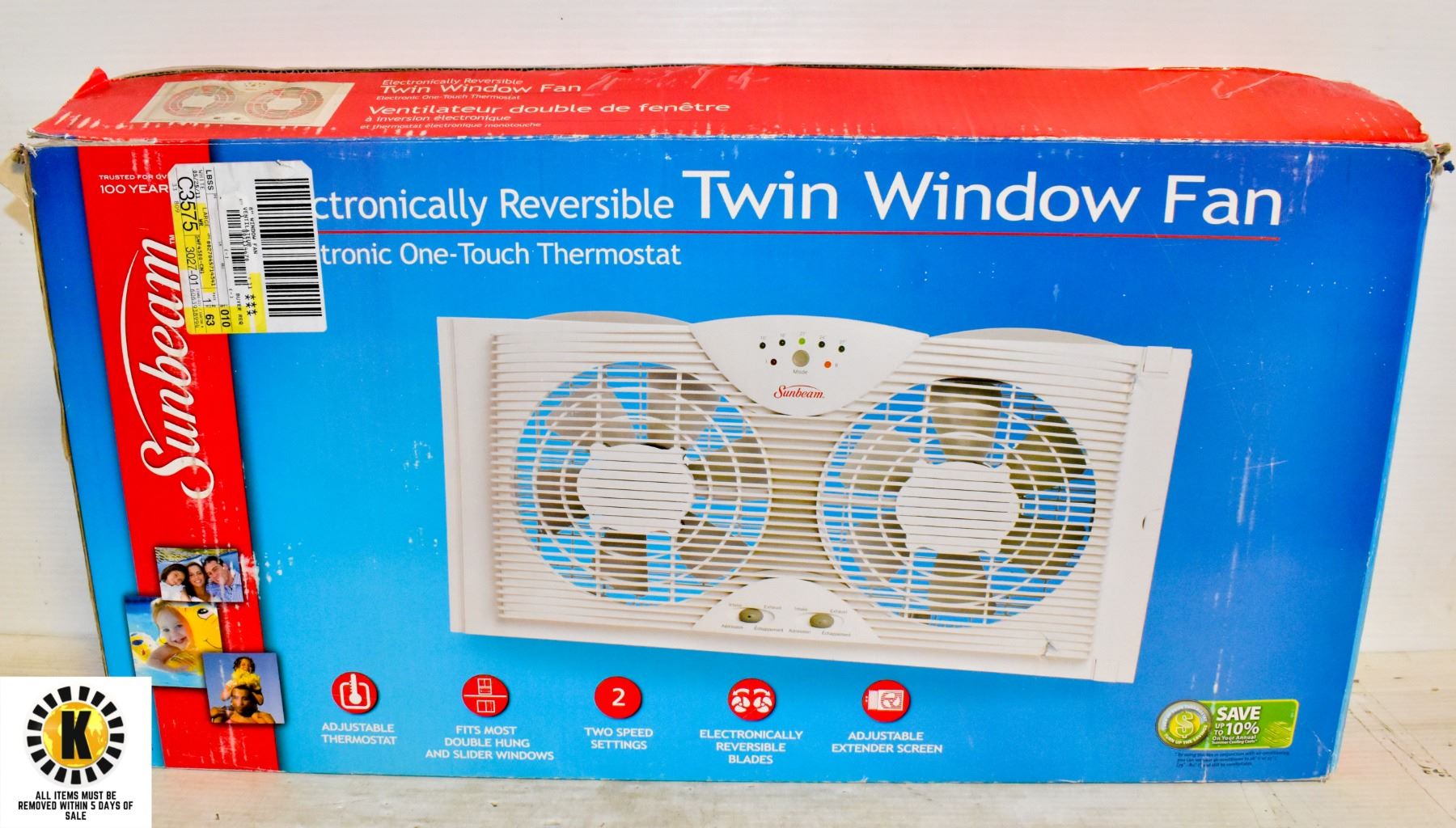 REVERSIBLE TWIN WINDOW FAN IN BOX W THERMOSTAT