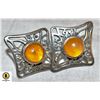 Image 1 : ESTATE VINTAGE 925 SILVER AMBER CABACHON EARRINGS