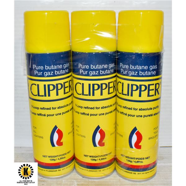 NEW 3 PACK CLIPPER PURE BUTANE GAS REFILL 139G