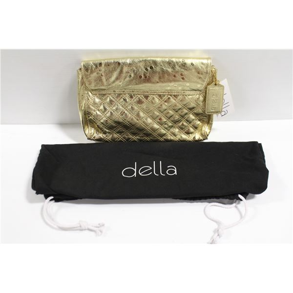 NEW DELLA LEATHER ELISE ENCORE CLUTCH, GOLD COLOR