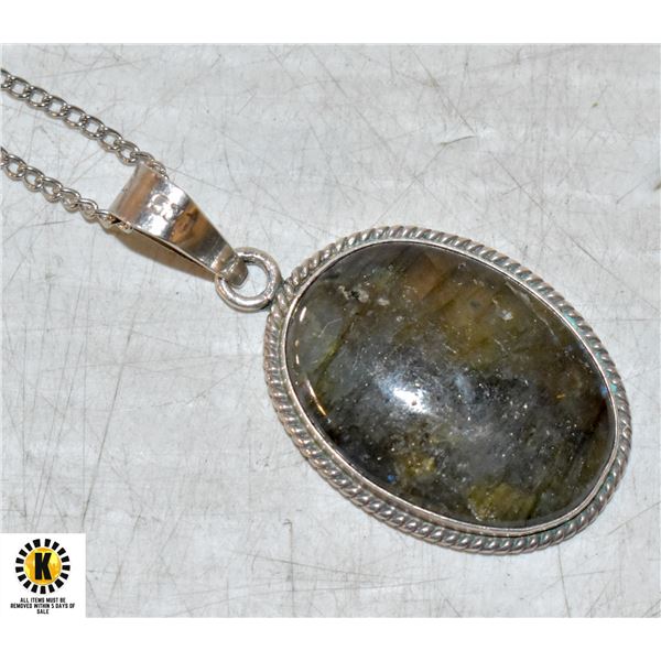 MEXICAN 925 SILVER OVAL LAVRADERITE STONE PENDANT