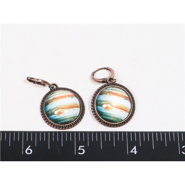 NEW NEBULA PRINT ROUND DROP ANTIQUE STYLE EARRINGS