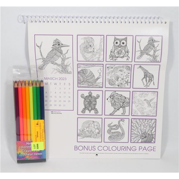 NEW 2023 "ANIMALS" COLORING CALENDAR WITH NEON