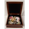 Image 1 : WOOD BOX WITH VINTAGE COINS & PAPER