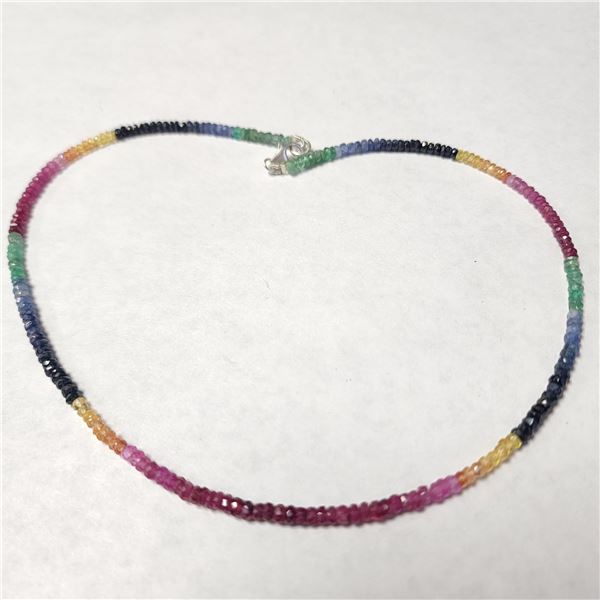 BZ1204-61 SILVER RUBY EMERALD & SAPPHIRE NECKLACE