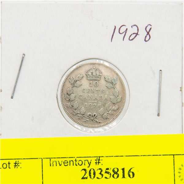 1928 CANADIAN KING GEORGE SILVER TEN CENT