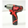 MILWAUKEE M12 HEX IMPACT DRIVER 2462-20 W/BATTERY