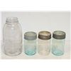 MIXED LOT OF 4 X VINTAGE MASON JARS