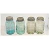 MIXED LOT OF 4 X VINTAGE MASON JARS