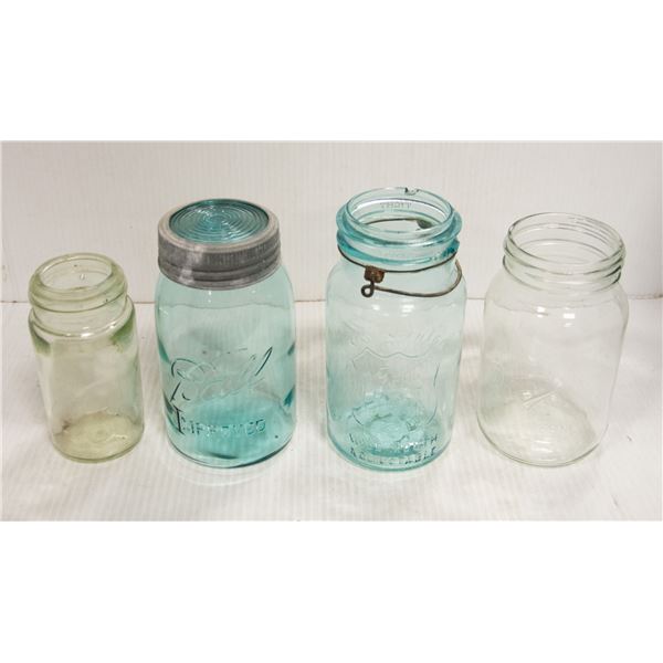 MIXED LOT OF 4 X VINTAGE MASON JARS