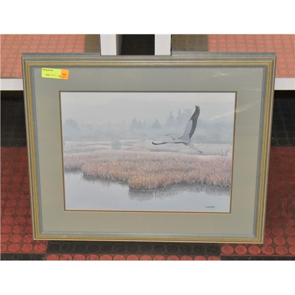 FRAMED PELICAN PRINT 21.5  X 26 