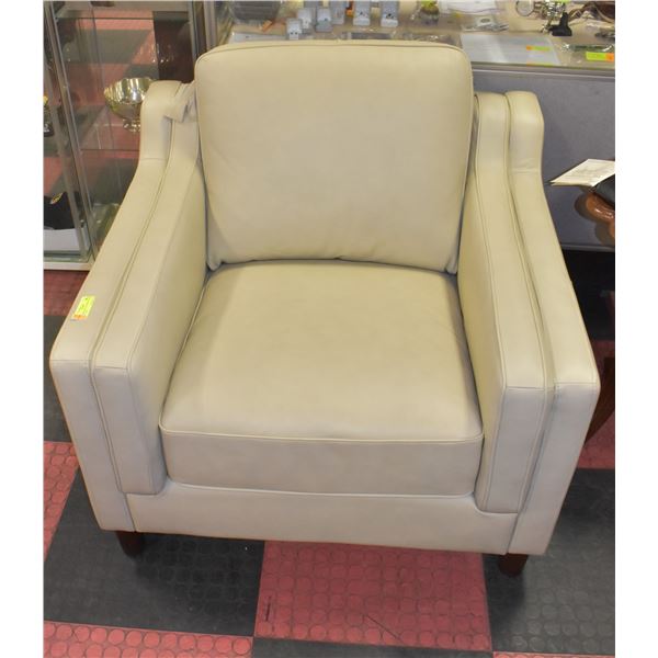 NEW GENUINE OFF WHITE LEATHER ARM CHAIR