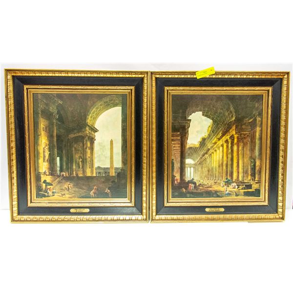 2 FRAMED PICTURES HUBERT ROBERT APPROX 16" X 20"