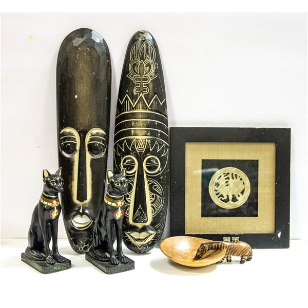 BOX OF AFRICAN AND EGYPTIAN ART AND DECOR