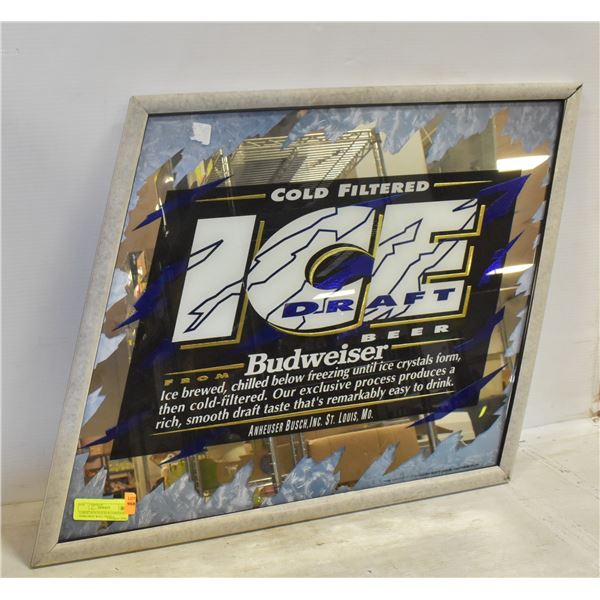 LARGE 26 IN X 23 IN BUDWEISER MIRRORED WALL DISPLA