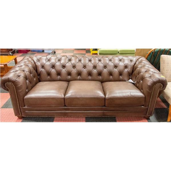 NEW NAILHEAD DIAMOND PATTERN GENUINE BROWN LEATHER