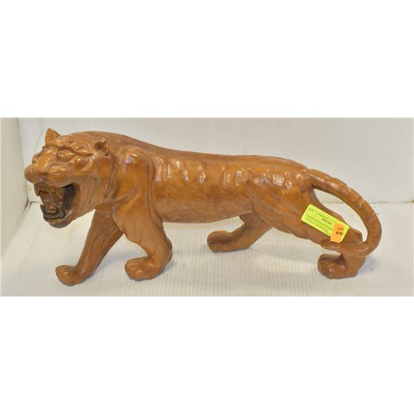 LARGE ANTIQUE WOODEN TIGER CARVING FROM INDIA