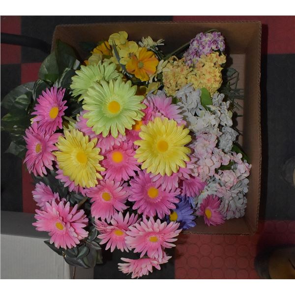 BOX WITH SELECTION OF SILK FLOWERS,