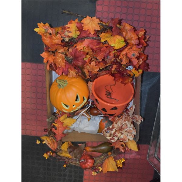 LARGE BOX OF HALLOWEEN AND FALL DECOR