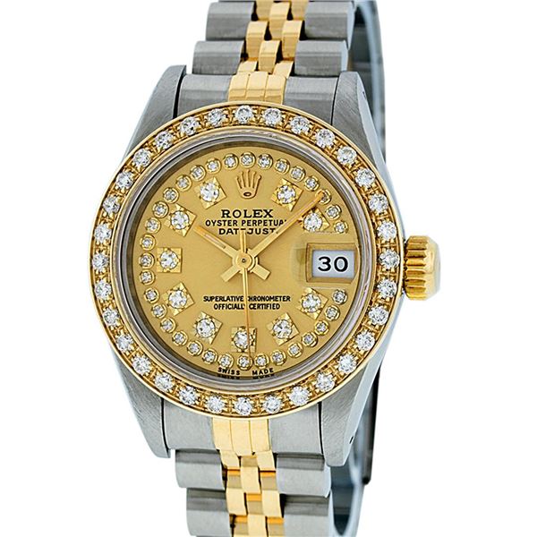 Rolex Ladies 2 Tone Champagne Diamond Datejust Wristwatch 26MM