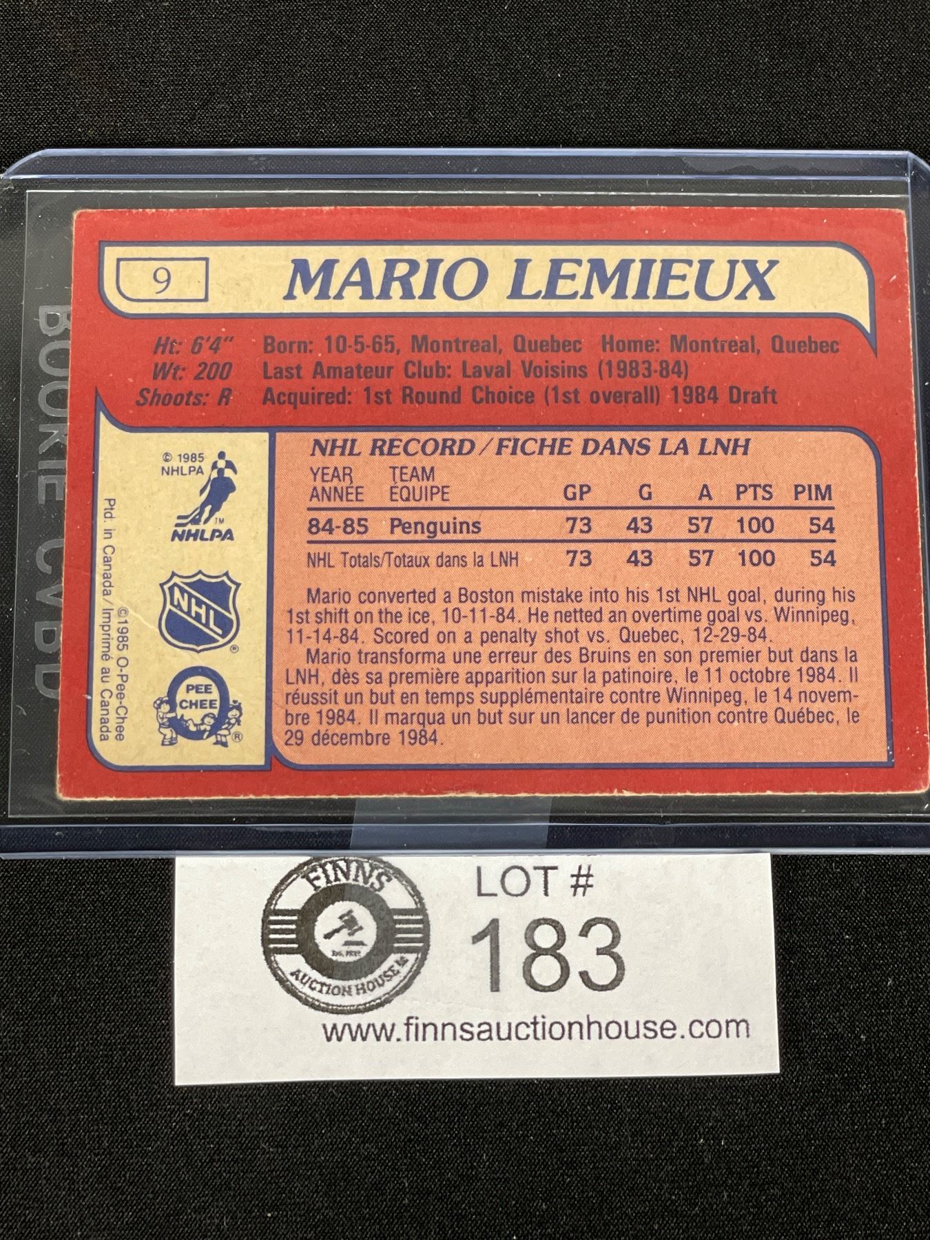 1985 O-Pee-Chee Mario Lemieux Rookie Card