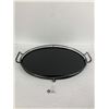 Image 1 : Fabulous Art Deco Black Glass Tray with Silverplate Cradle Made in England & Measures 17.5" x 11"