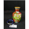 Image 1 : Lovely Vintage Cloisonne Vase w/ Vintage Hinged Cloisonne Bangle