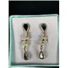 Image 2 : 14K Gold Dangling Earrings with 2 Drop Shaped Lovely Genuine Blue Sapphires,with  2 Genuine Pearls a