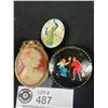 Image 2 : 3 Vintage Brooch's, 1 Cameo & 1 Hand Painted Signed Russian & 1 Enamel on Copper Peacock