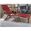 Image 2 : PAIR OF PATIOFLARE WOOD FRAMED RED FABRIC BEACH CHAIRS WITH LEG RESTS