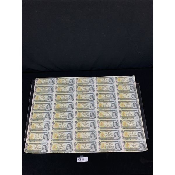 1973 Uncut Sheet of 1 Bills
