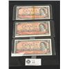 Image 1 : Lot of 3 Canadian 1954 $2 Notes in Sleeves