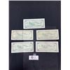 Image 2 : Lot of 5 1954 Canadian $1 Bills in Circulated Condition