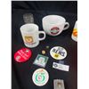 Image 2 : White Spot Lot. Glasses, Cups, Badges and Pins Etc