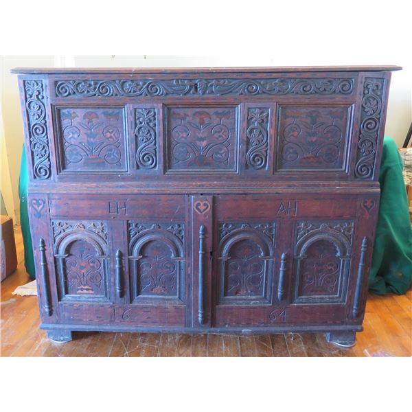 Carved Wooden Sideboard w/ Lift-Top & Two Lower Cabinet Doors 51" x 19" x 42"H