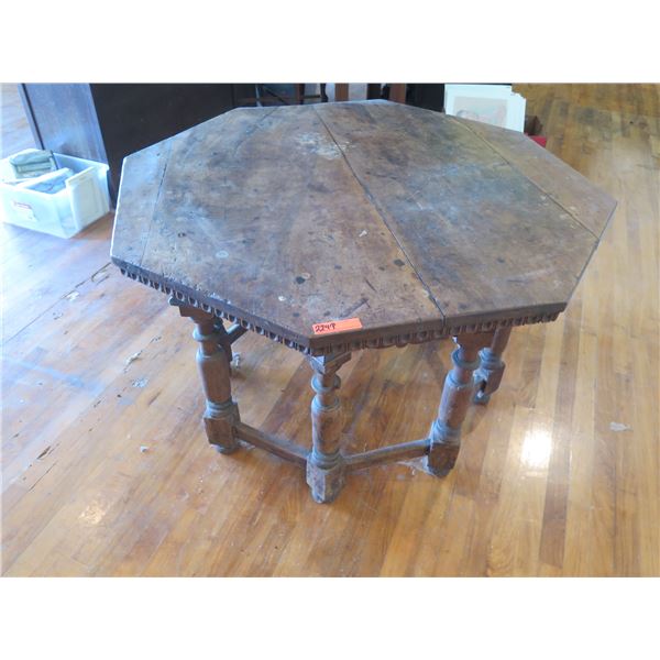 Antique Wooden Octagonal Table w/ Carved Accents 49" x 49" x 30"